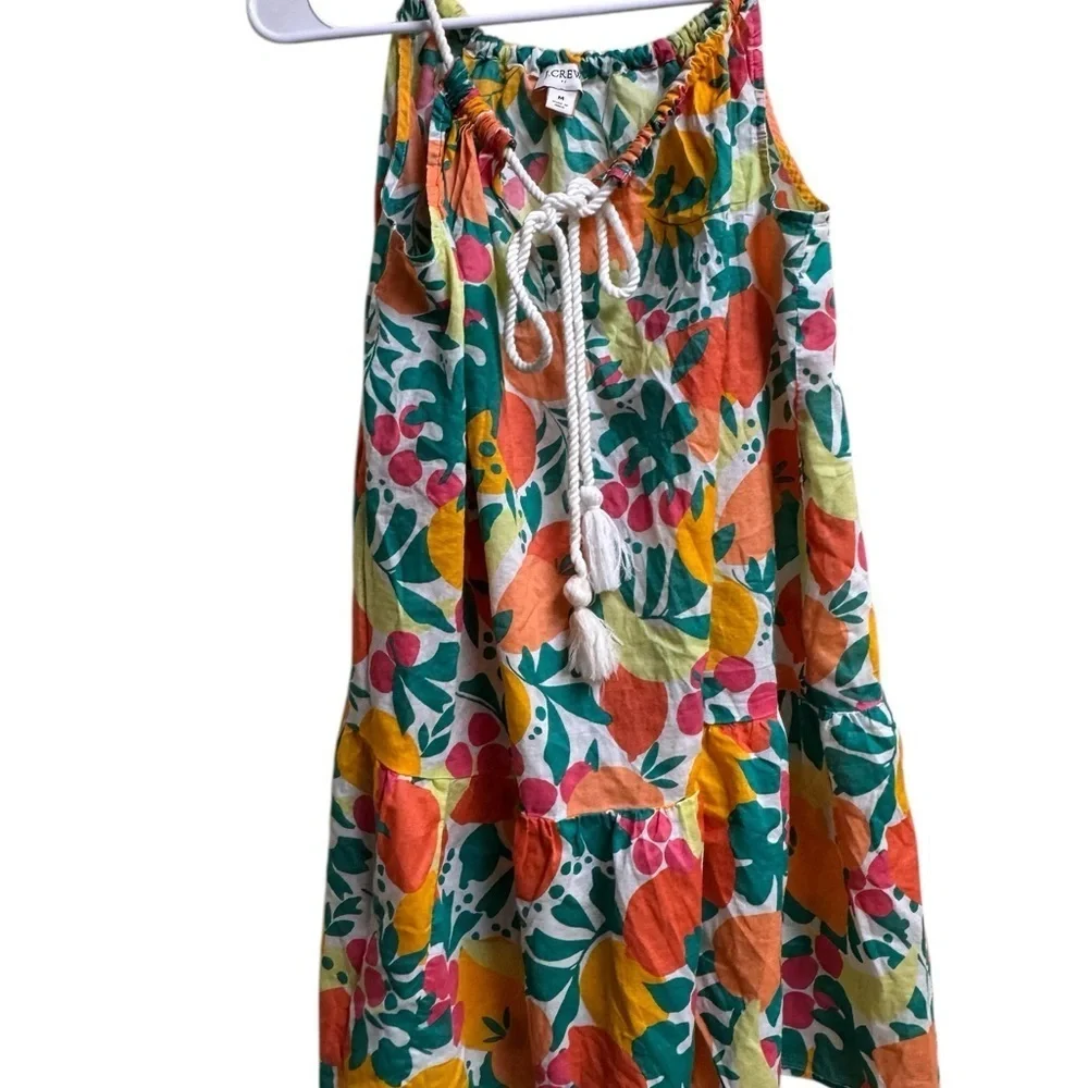 J.Crew Re-Imagined Citrus Print Mini Dress M 100% Cotton Rope Tie Summer